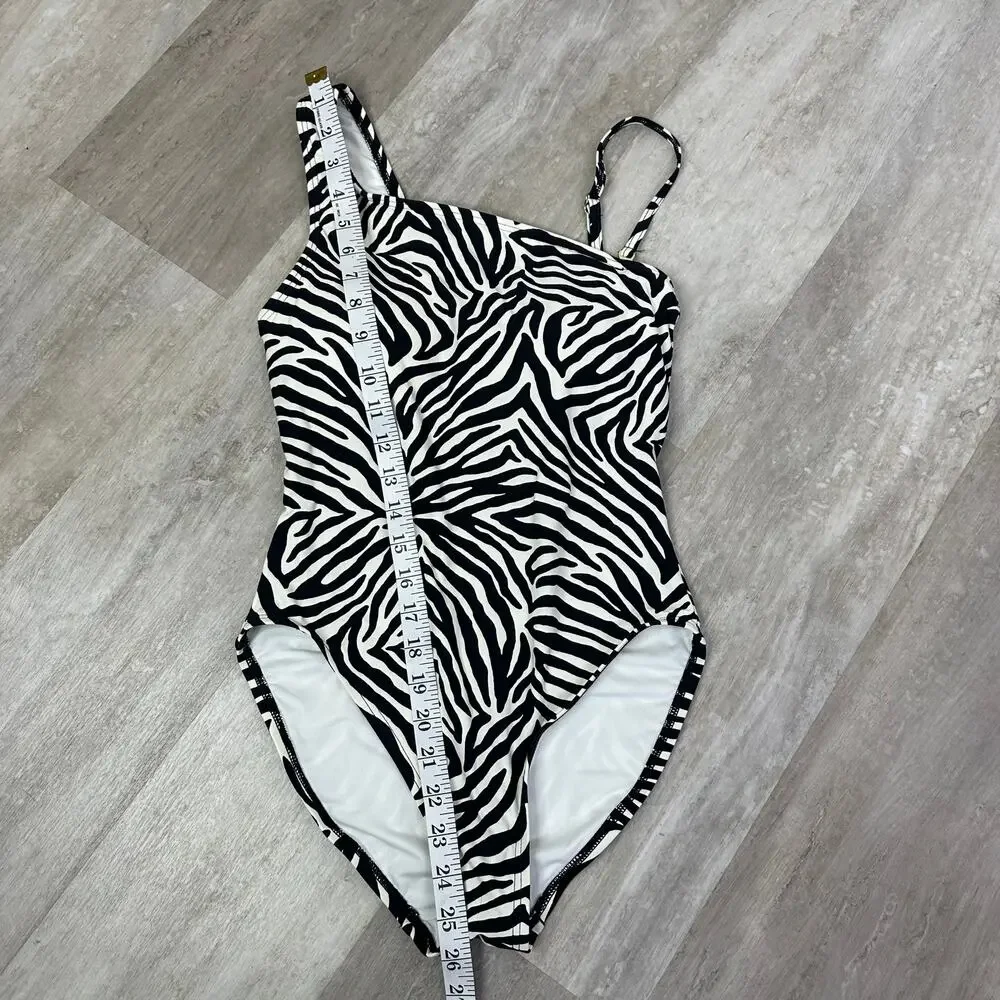 Kate Spade One Shoulder Zebra Print One Piece Swimsuit